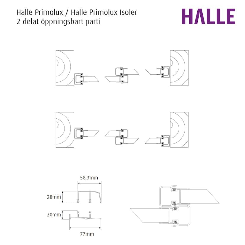 Skjutbart Fönsterparti 2-Delad Halle Primolux