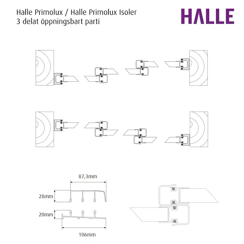 Skjutbart Dörrparti 2-Delad Halle Primolux