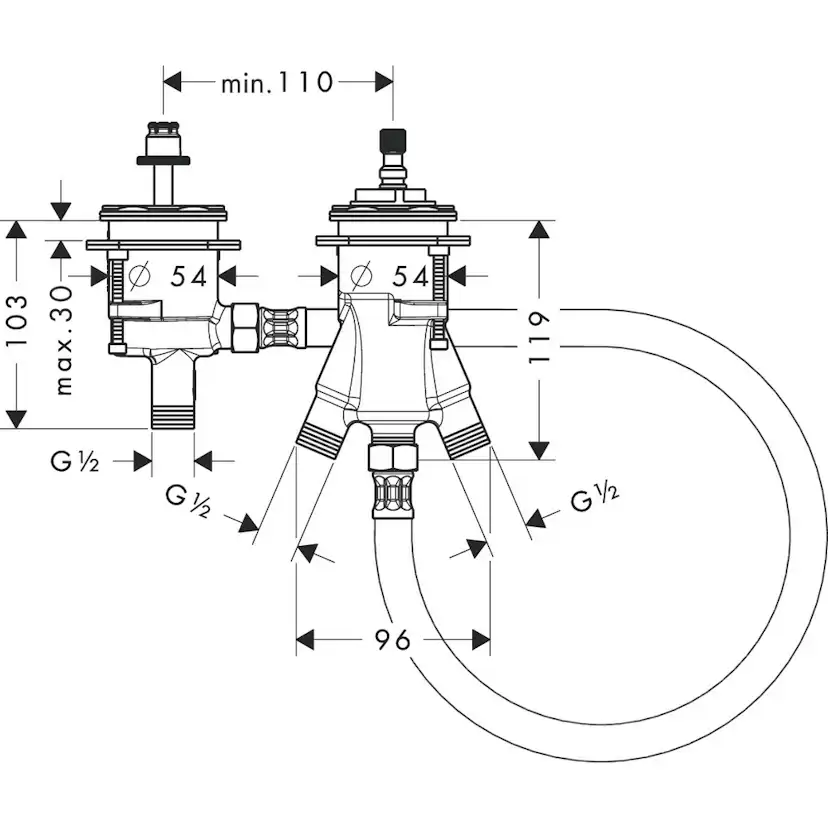 Inbyggnadsdel Hansgrohe till 2-håls Karblandare