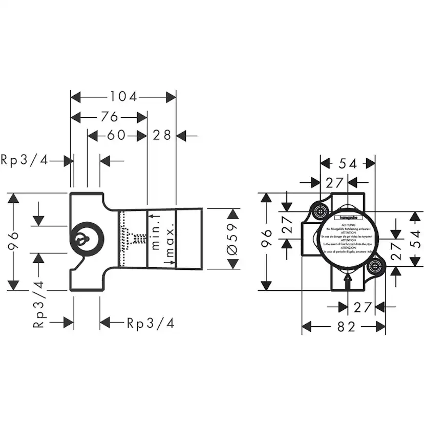 Inbyggnadsdel Hansgrohe Trio Avstängnings-/Omkastarventil