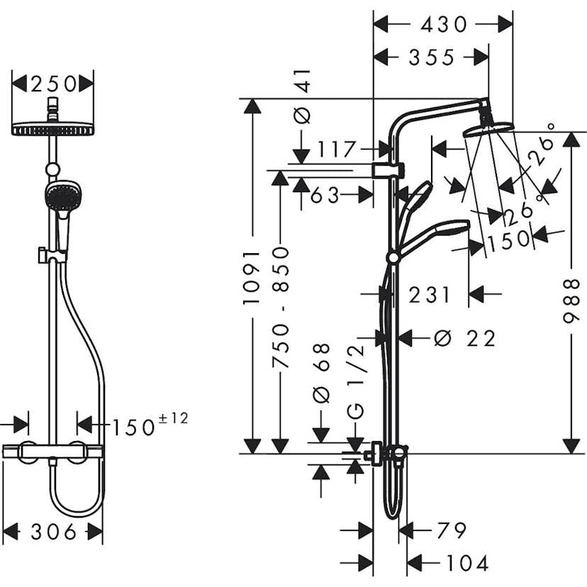 Takduschset Hansgrohe MySelect E 240