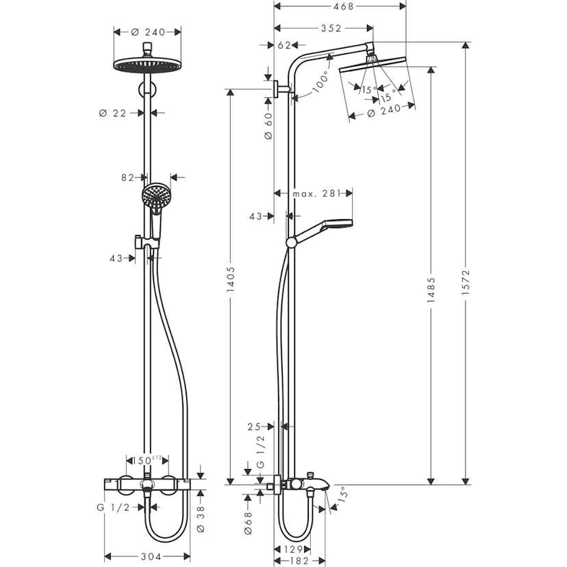 Takduschset Hansgrohe Crometta S 240 med Badkarsblandare