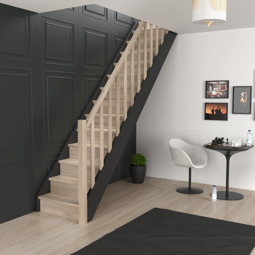 Spartrappa Dolle Helsinki Svart/Ek Rak Räcke med Träbalustrar och Sättsteg