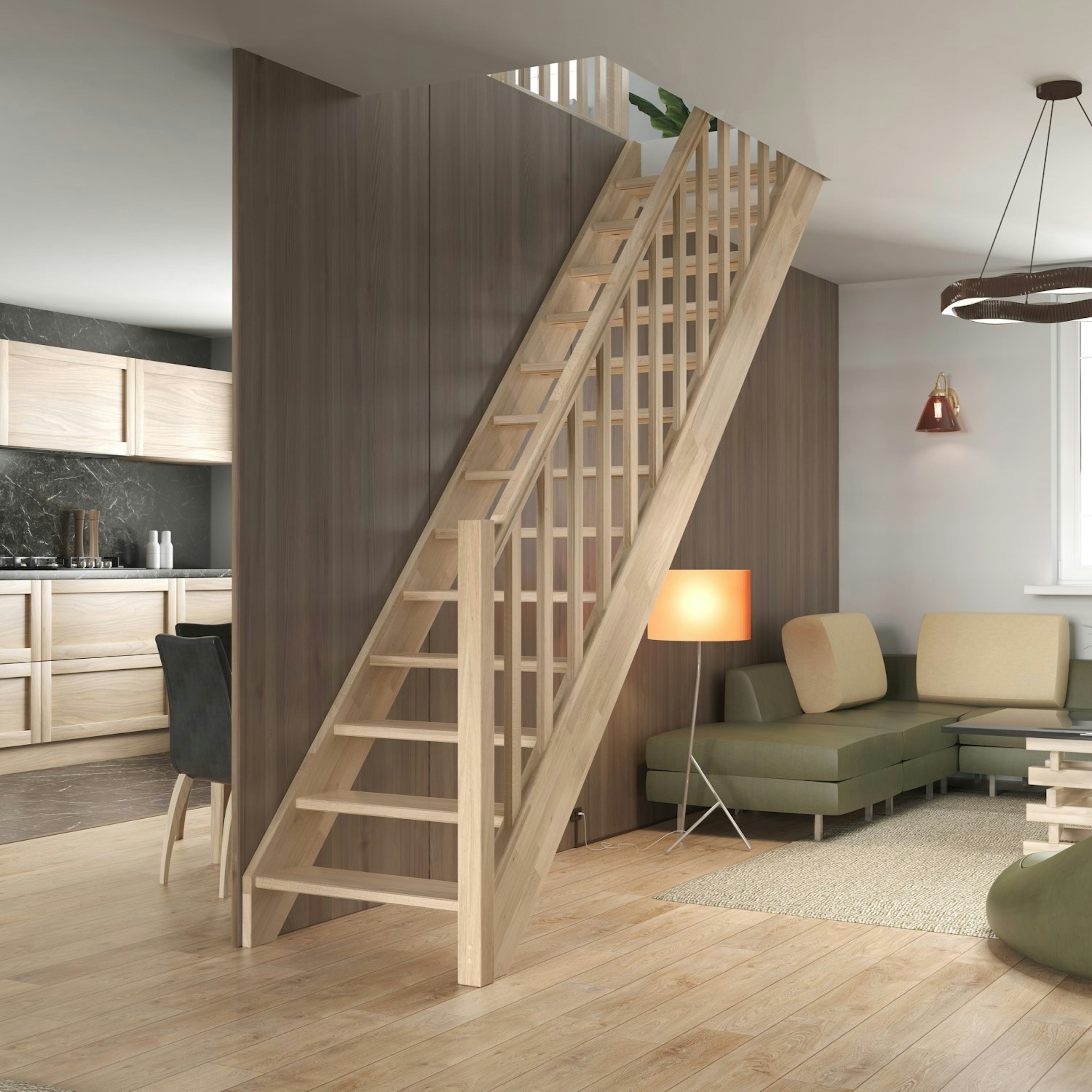 Spartrappa Dolle Helsinki Ek Rak Räcke med Träbalustrar