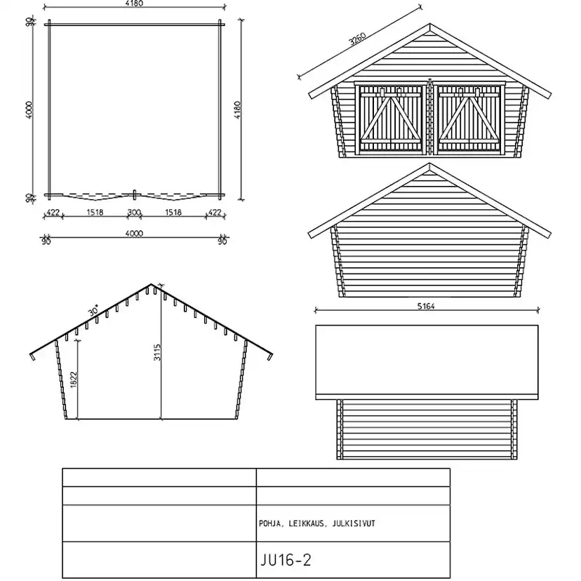 Timmerlada LP Garden U16 16 m² Förråd med Täta Väggar i Obehandlat Trä