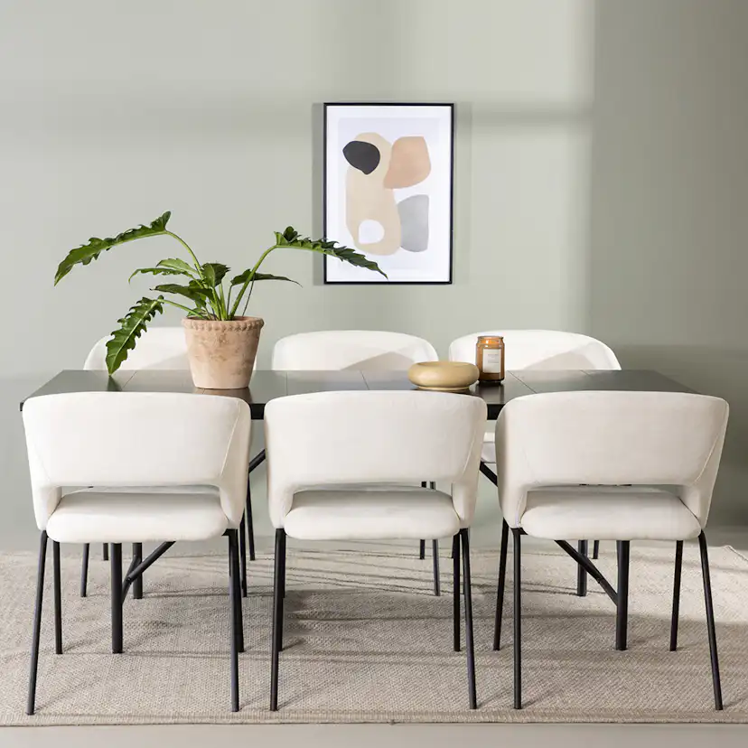 Matgrupp Venture Home Astrid Fyrkantigt Matbord 200cm & 6 Day Stolar i Linne