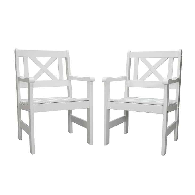 Fåtölj Baltic Garden Europe Vit, 2 st Trädgårdsstolar i Trä