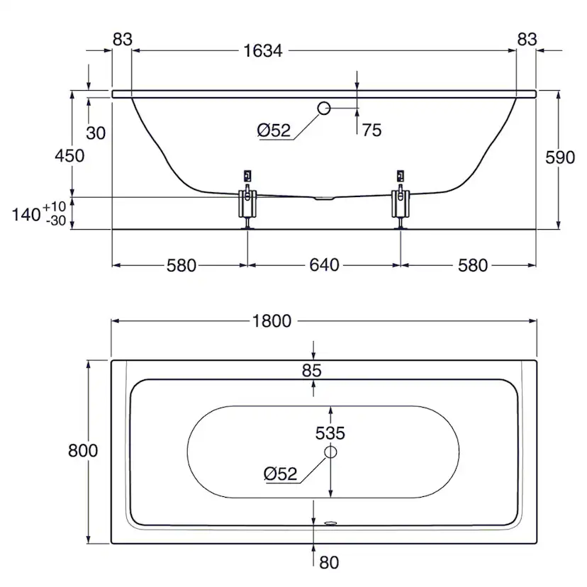 Inbyggnadsbadkar Gustavsberg 1800 Duo