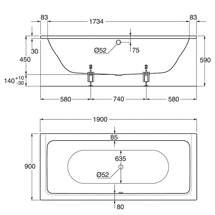 Inbyggnadsbadkar Gustavsberg 1900 Duo