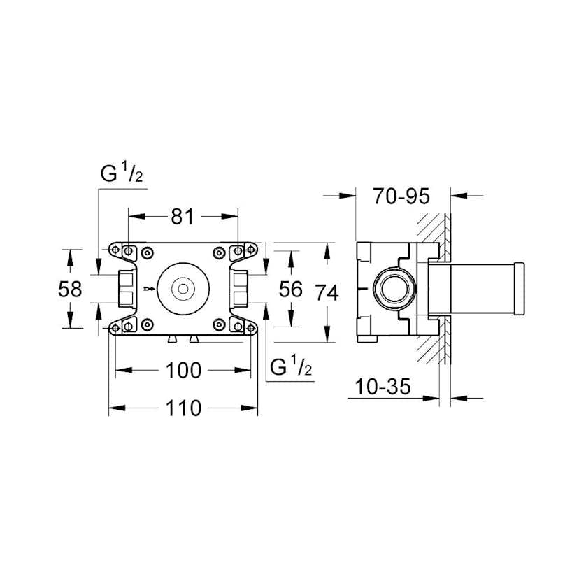 Inbyggnadsdel Grohe Grohtherm F för Väggduschkoppling