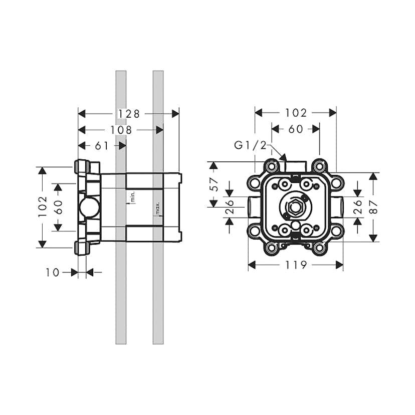 Inbyggnadsdel Axor ShowerCollection för Huvuddusch 240x240 mm