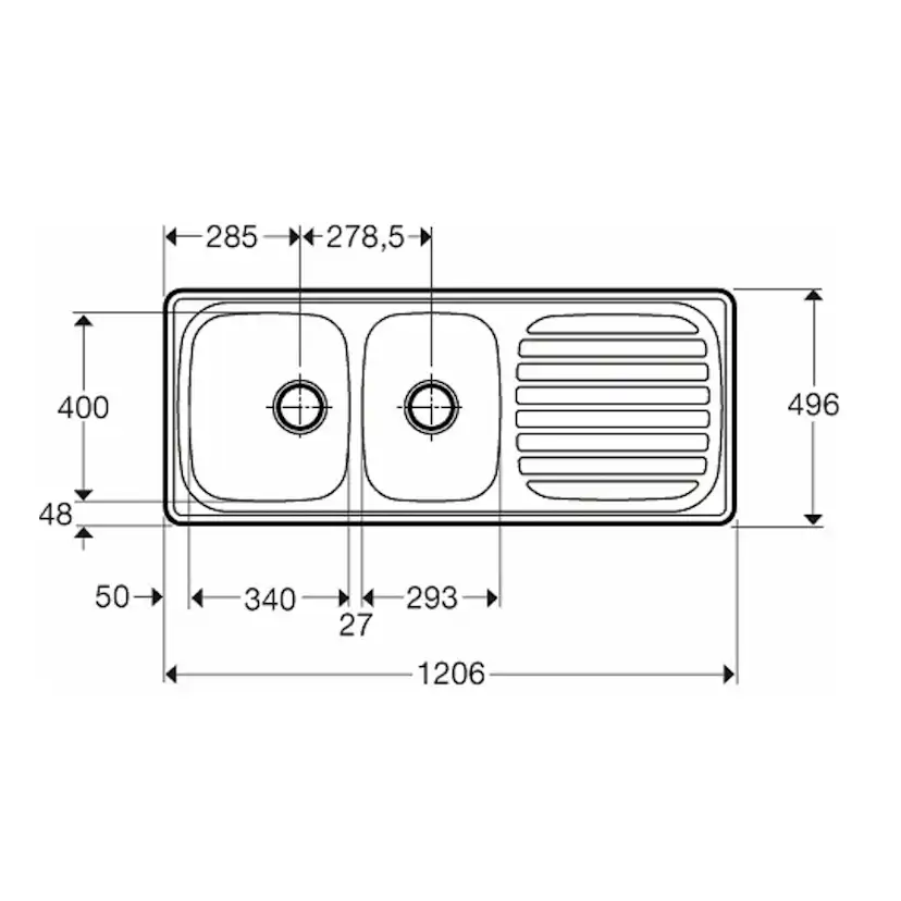 Infälld Diskbänk Contura Steel Harmony H 1200K Rostfri Vändbar Dubbel Diskho