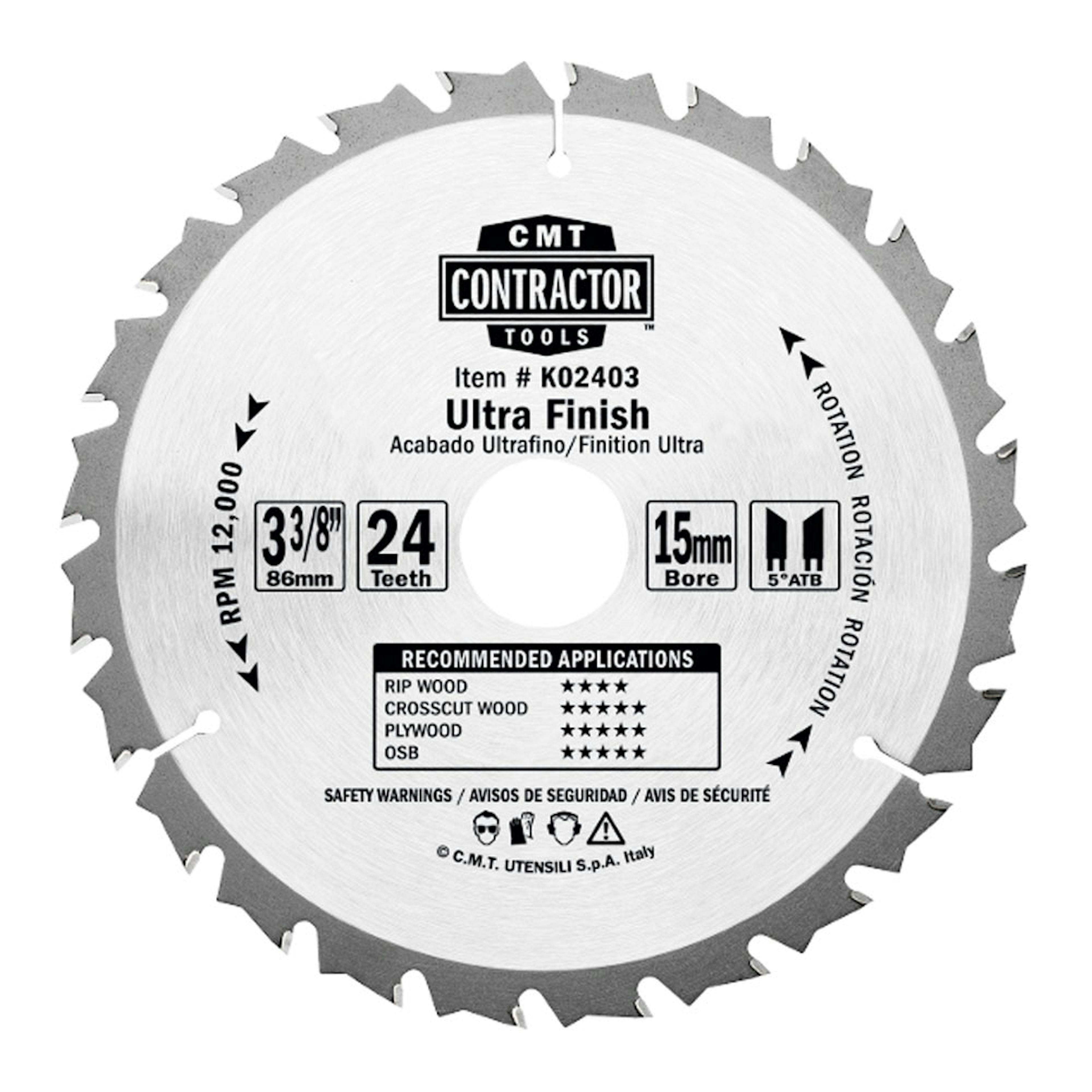 Sågklinga CMT Orange Tools Contractor 85x1,1x15 Z24 W