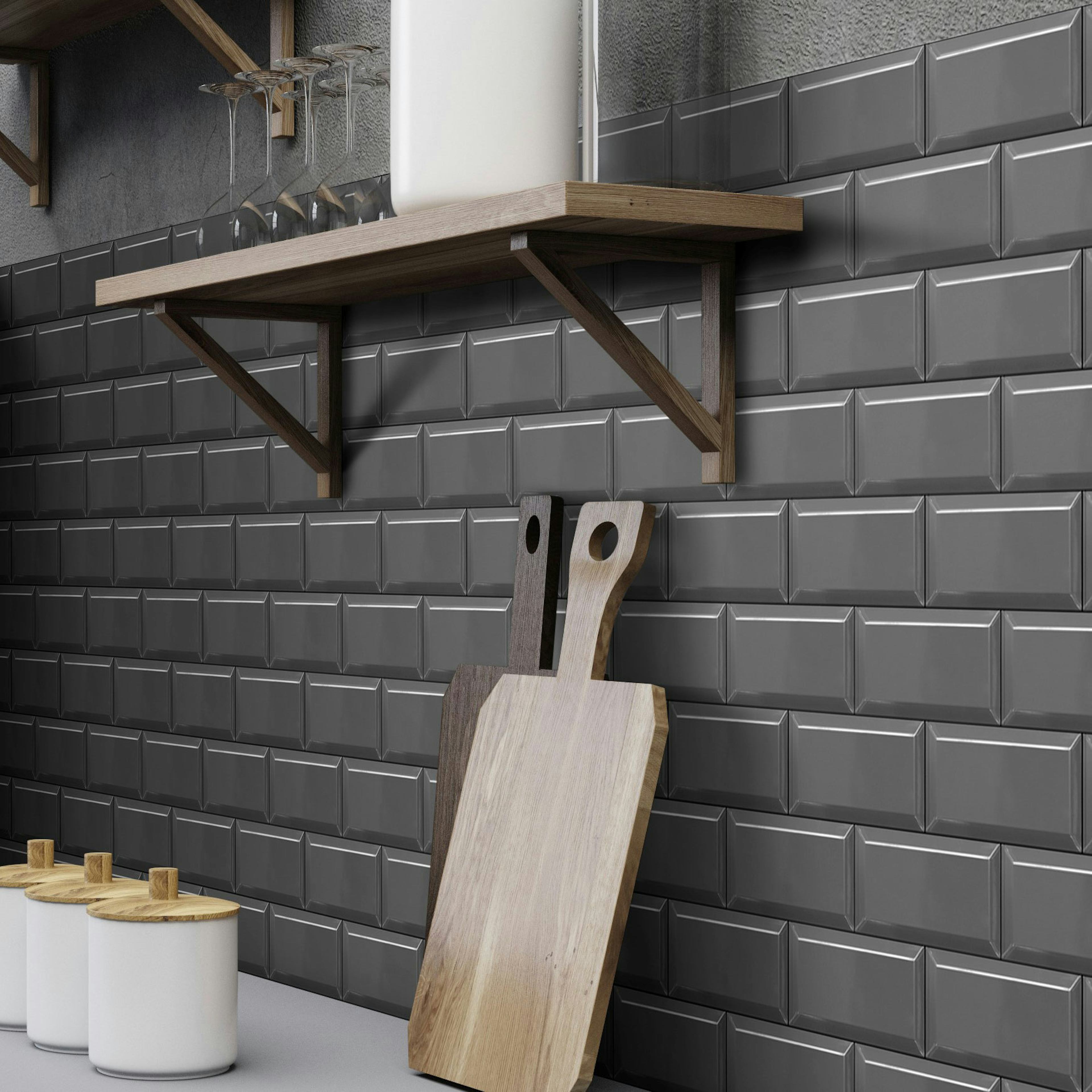 Kakel Arredo Metro Biselado Matt Svart 7,5x15 cm