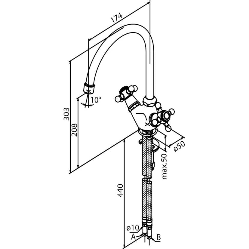 Köksblandare Damixa Tradition 37005 Tvågreppsblandare Krom med Svängbar Pip