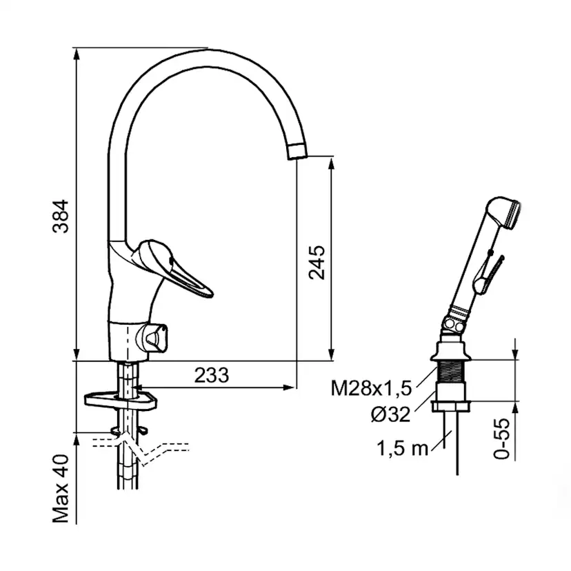 Köksblandare FM Mattsson 9000E II med Självstängande Handdusch