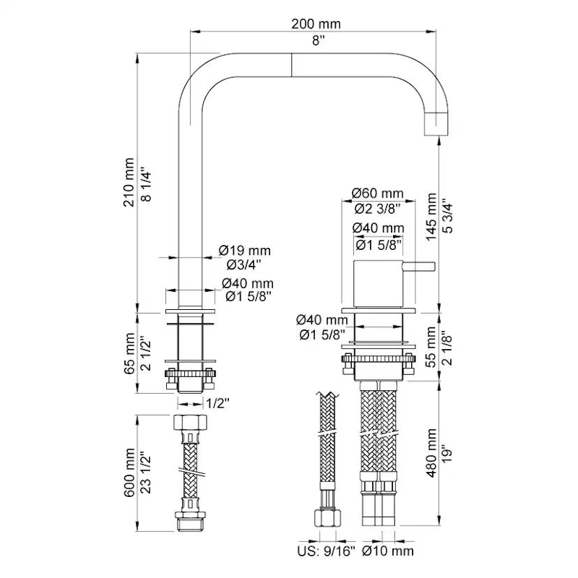 Köksblandare Vola 590 Engreppsblandare Krom Svängbar Pip