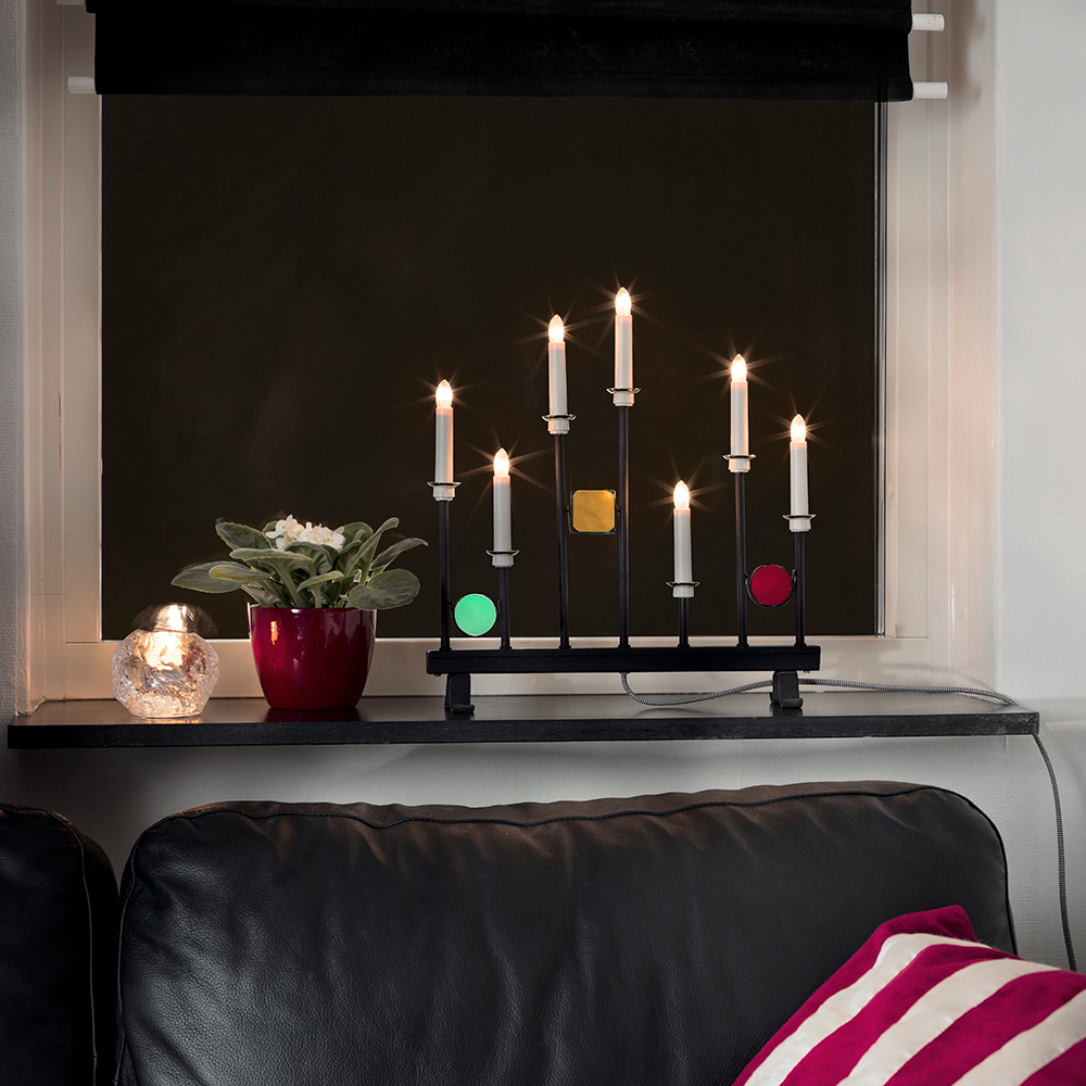 Adventsljusstake Gnosjö Konstsmide 7L med Färgade Dekorationer