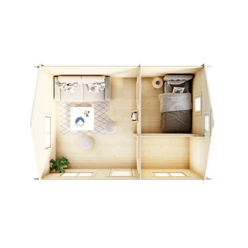 Attefallshus Luoman Lillevilla 100C-4 22,04 m² med Sadeltak & Loft i Trä