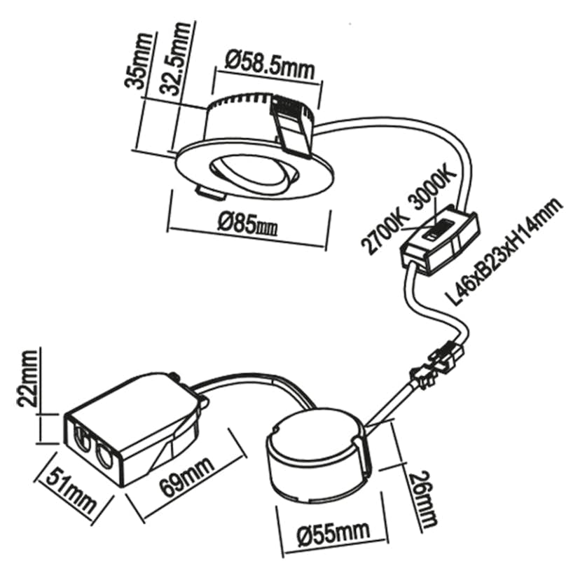 Downlight Designlight Bondy 5.5W 420Lm 2700-3000K Ip44 Vit