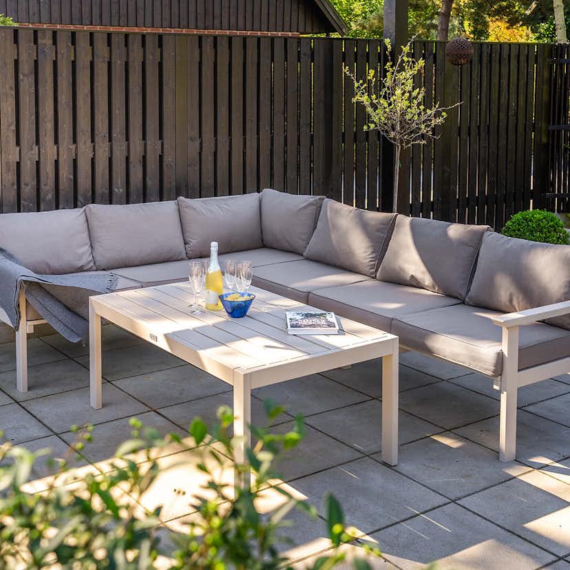 Träsoffa Ute Eden Wood Ransvik Hörnsoffa 200 x 270 cm inkl Dynor Greige