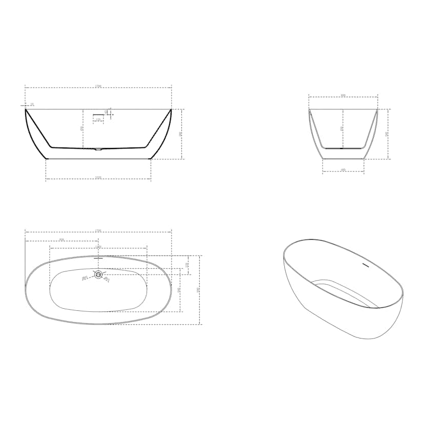 Badkar NOURK Hope Fristående 1700 mm