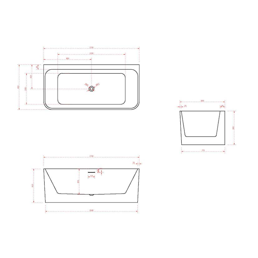 Badkar NOURK Sparkle mot Vägg 1700 mm