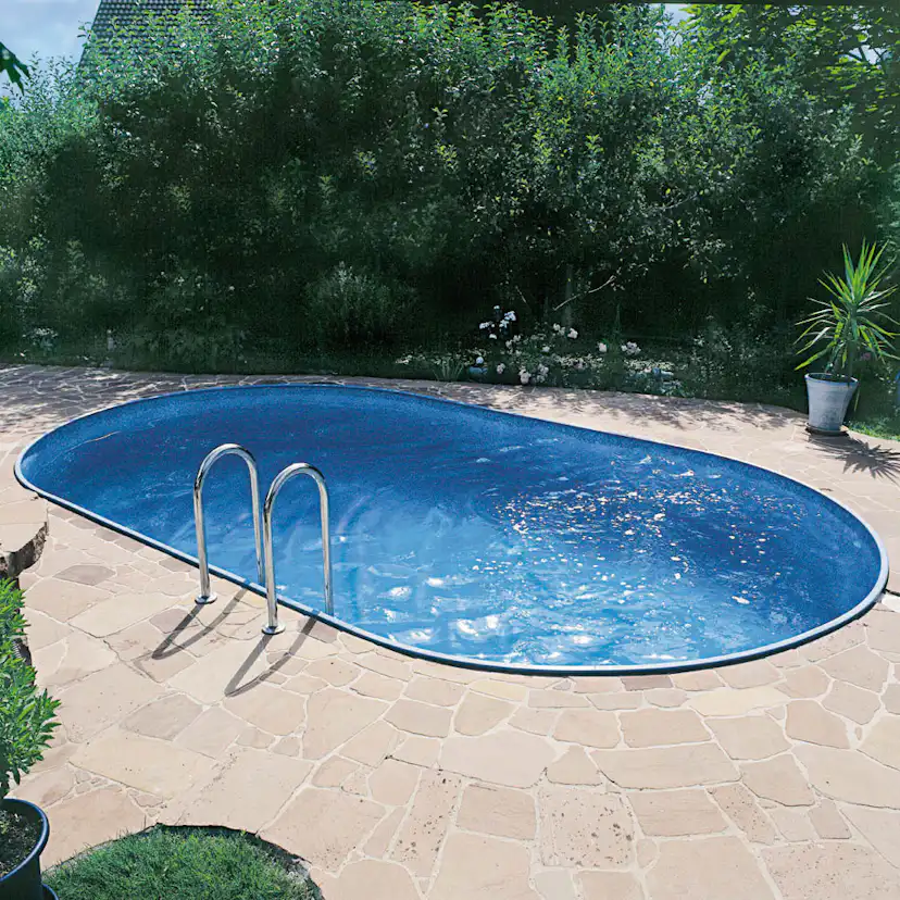Stålväggspool Planet Pool Premium Inbyggd Oval 8x4,2 m inkl SF8 Stege och Tillbehör