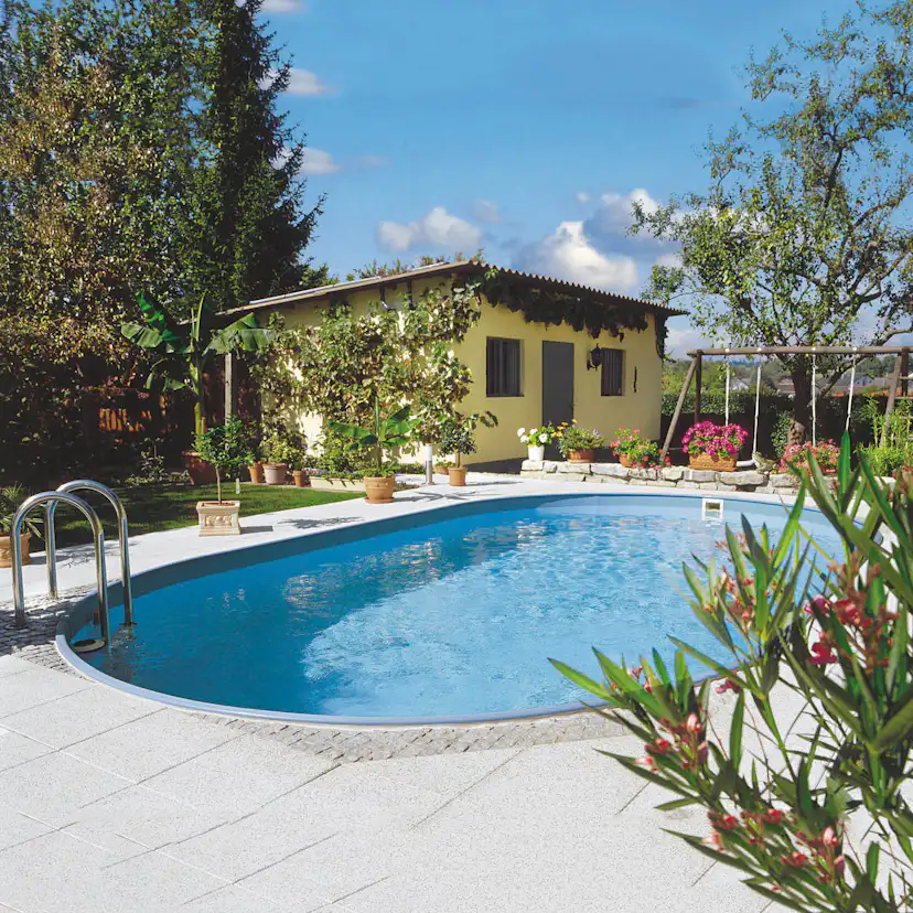 Stålväggspool Planet Pool Premium Inbyggd Oval 6x3,2 m inkl SF8 Stege och Tillbehör