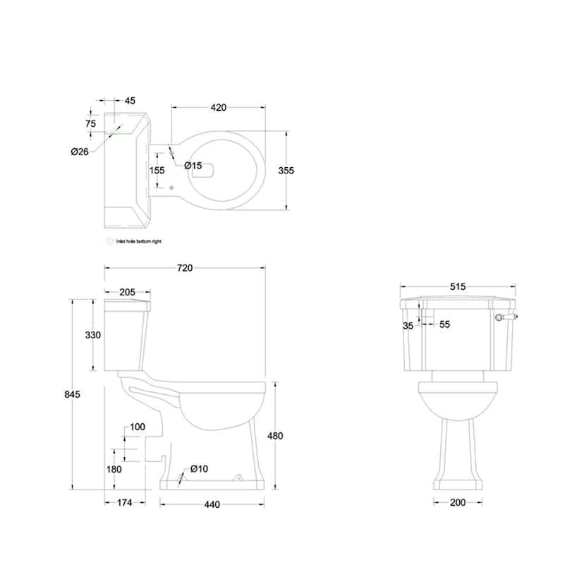 Toalettstol Burlington P12 Förhöjd 520 mm Med Mjukstängande Sits