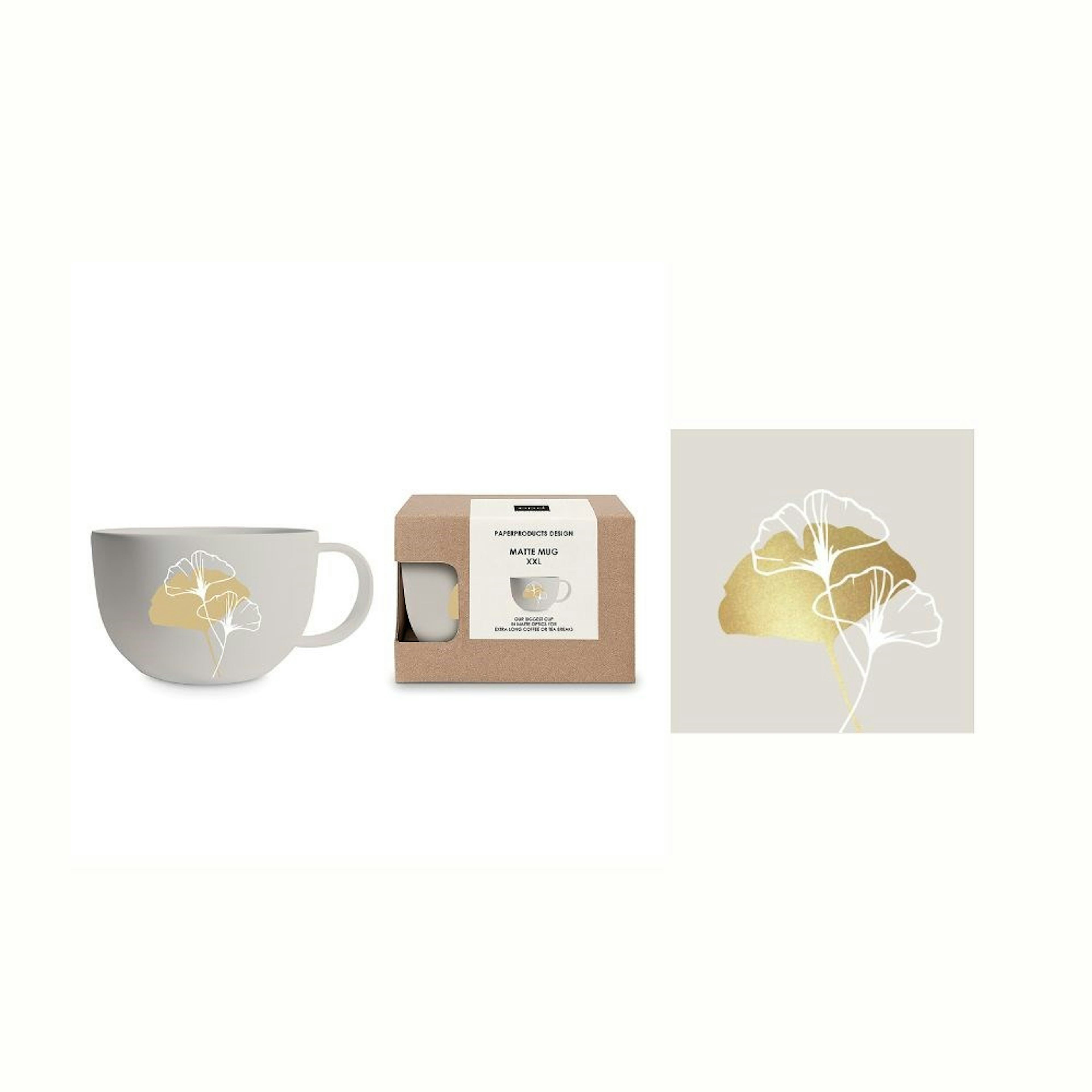 Gåvoset Paperproducts Design Golden Gingko Temugg 55 cl + Servett Taupe