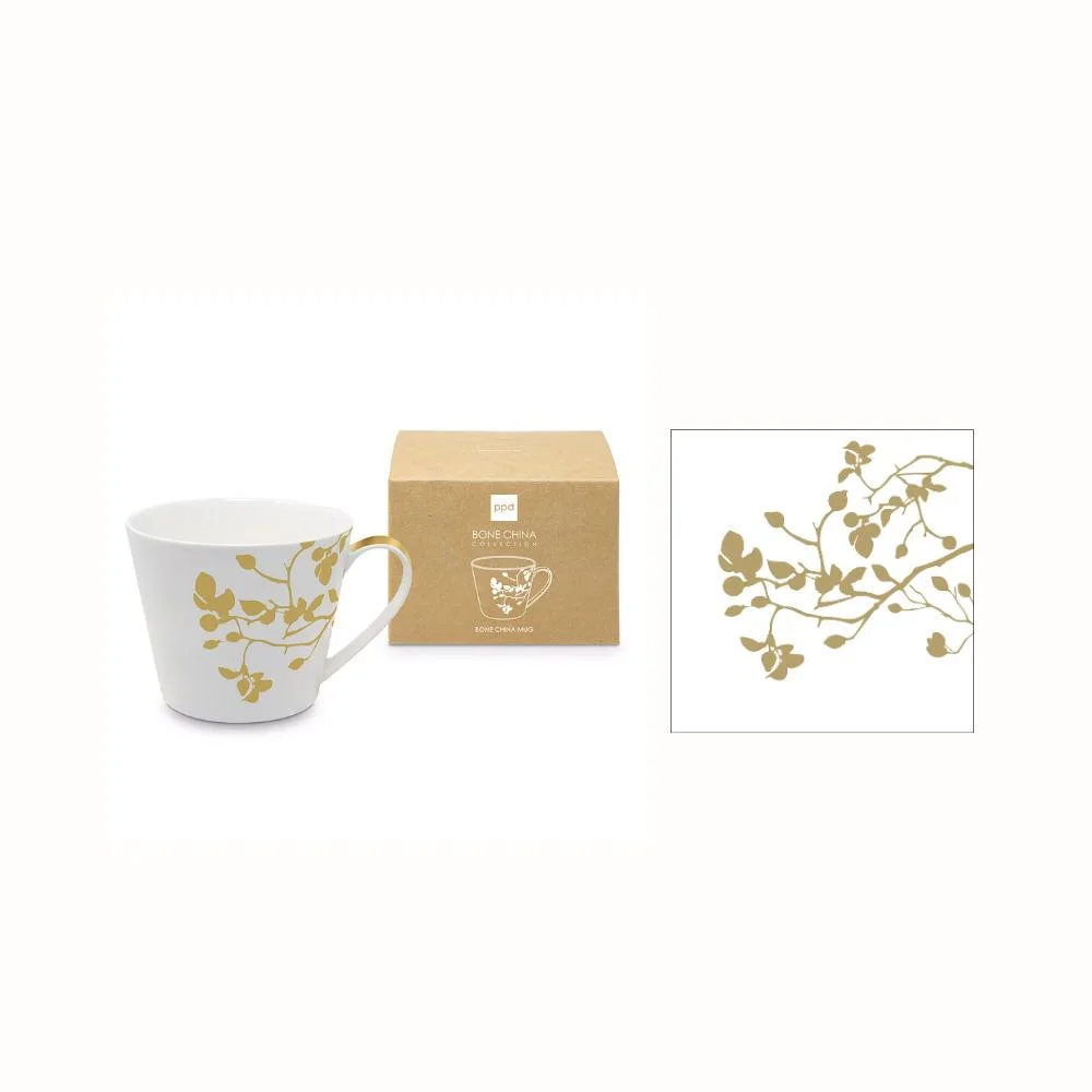 Gåvoset Paperproducts Design Pure Branch Mugg Guld 40 cl + Servett