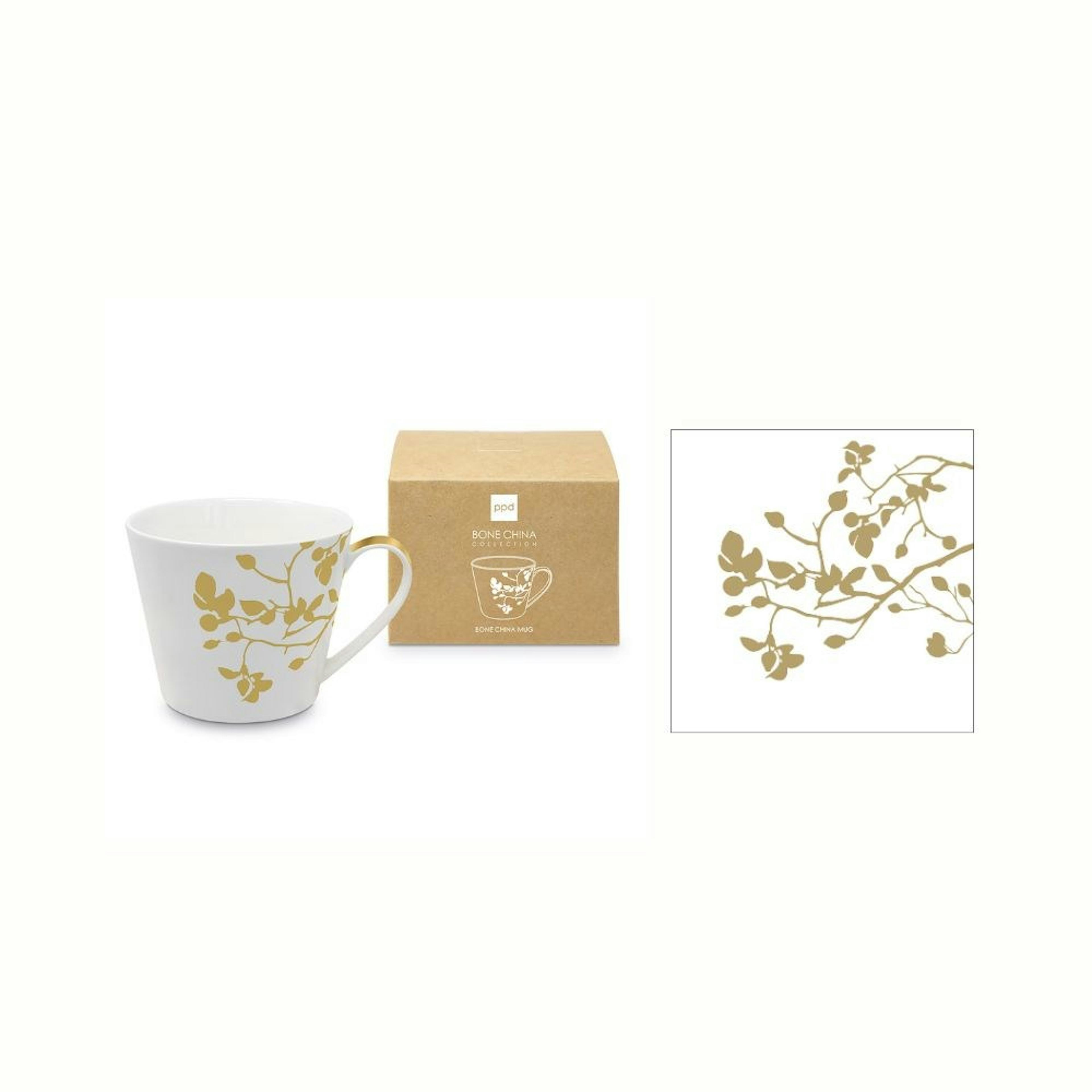 Gåvoset Paperproducts Design Pure Branch Mugg Guld 40 cl + Servett