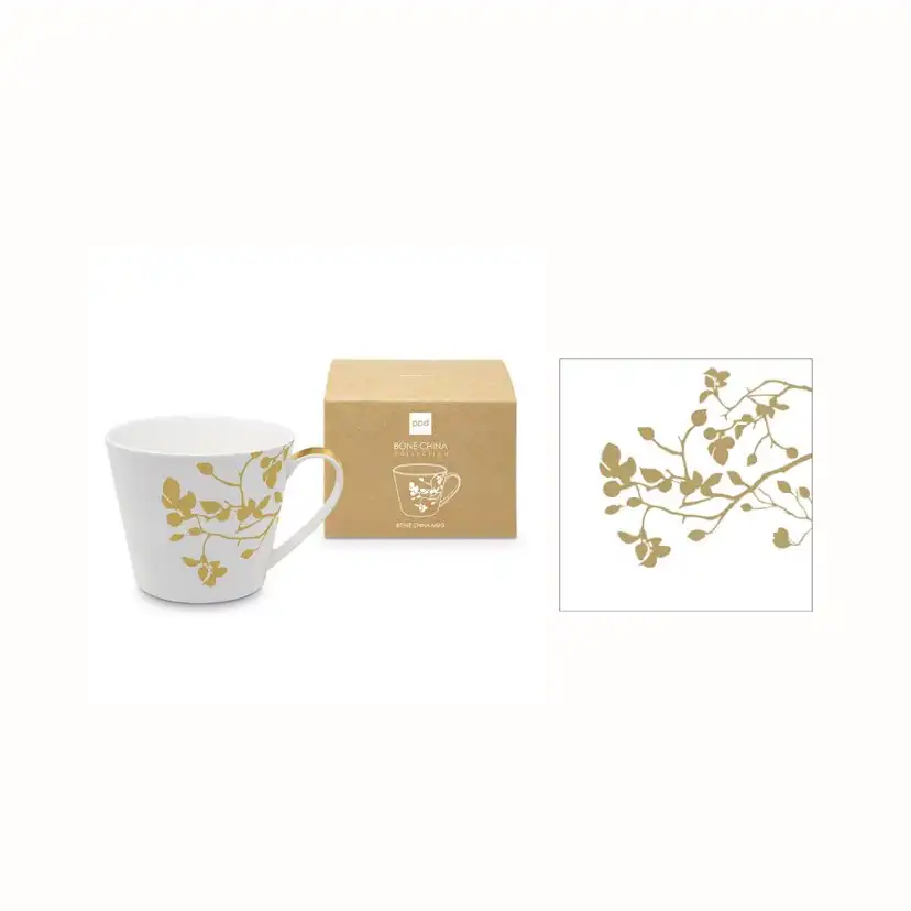 Gåvoset Paperproducts Design Pure Branch Mugg Guld 40 cl + Servett