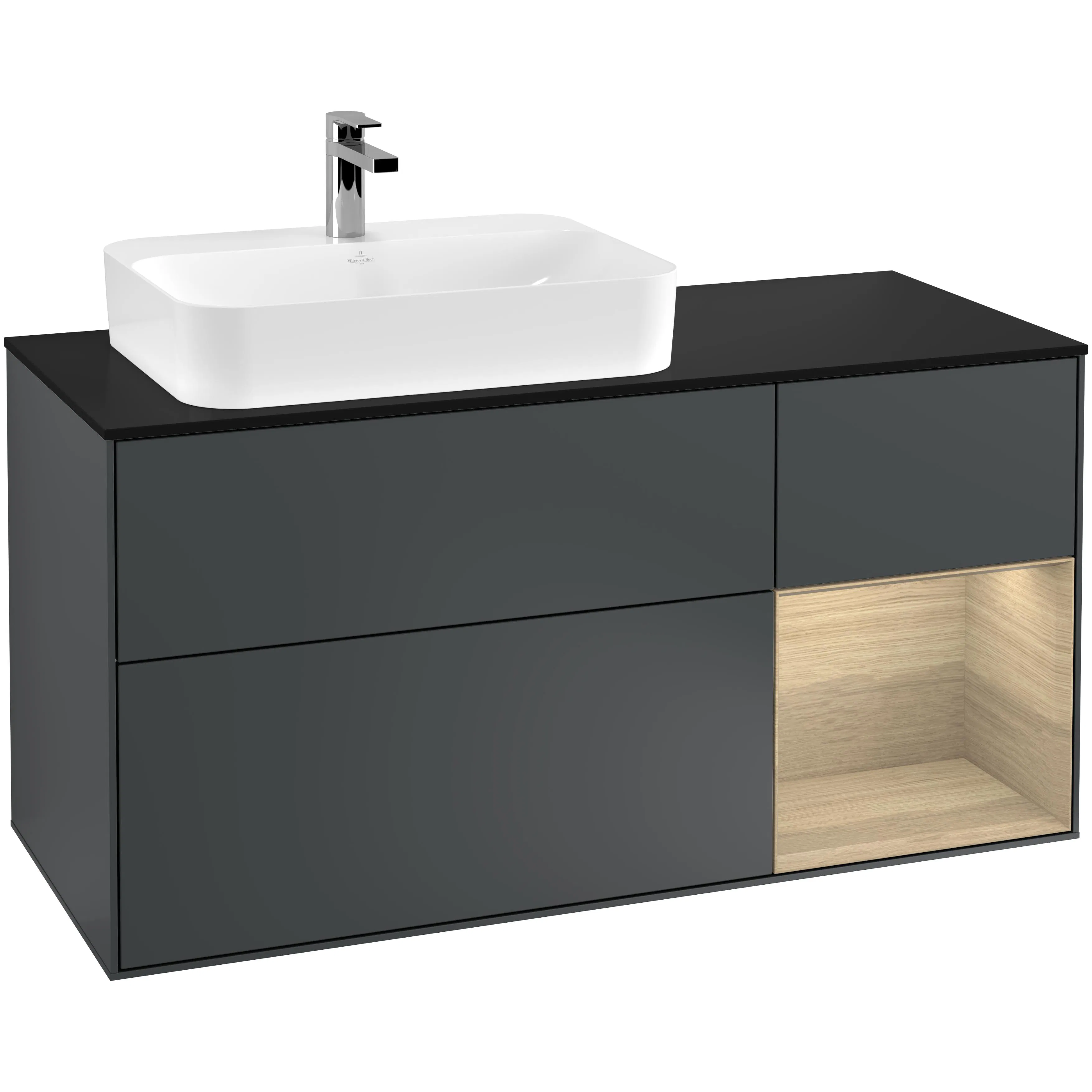 Tvättställsskåp Villeroy & Boch Finion med 3 Lådor Hylla och Bänkskiva för Ocentrerat Ytmonterat Tvättställ