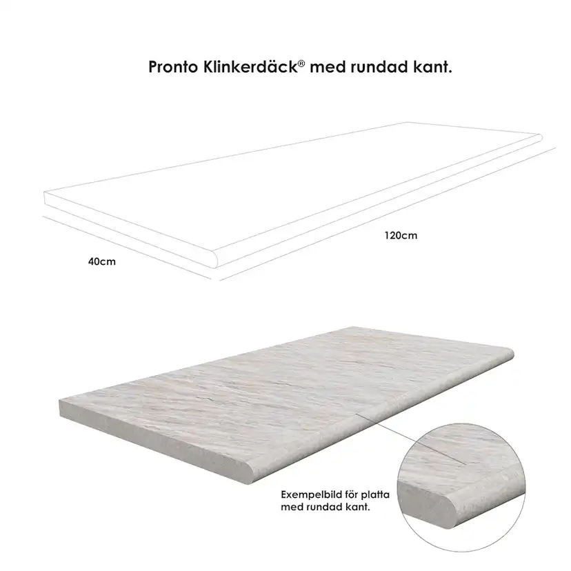 Poolkant/trappsteg Pronto Klinkerdäck Cortina Calcite 40x120 cm