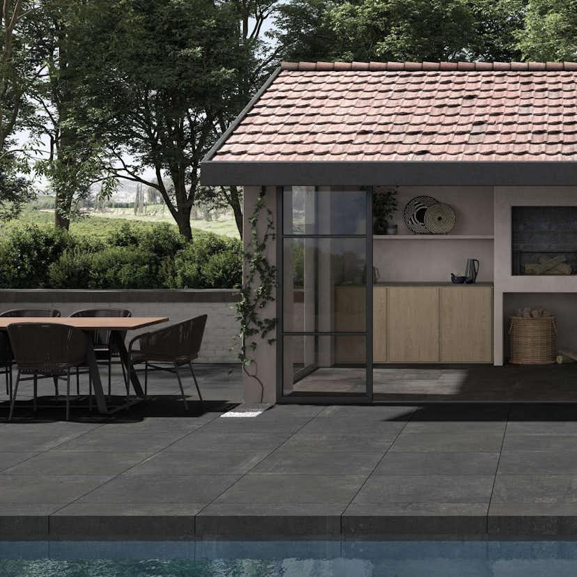 Uteklinker Pronto Klinkerdäck Antique Nuit Carved 80x80 cm