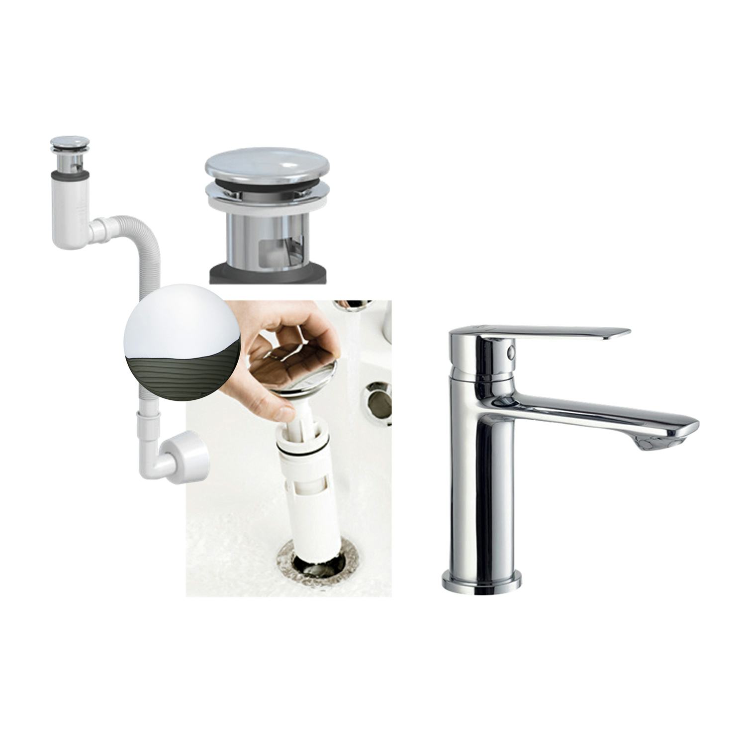 Tvättställsblandare Macro Design Taro med Vattenlås och Bottenventil Pop-Up EasyClean