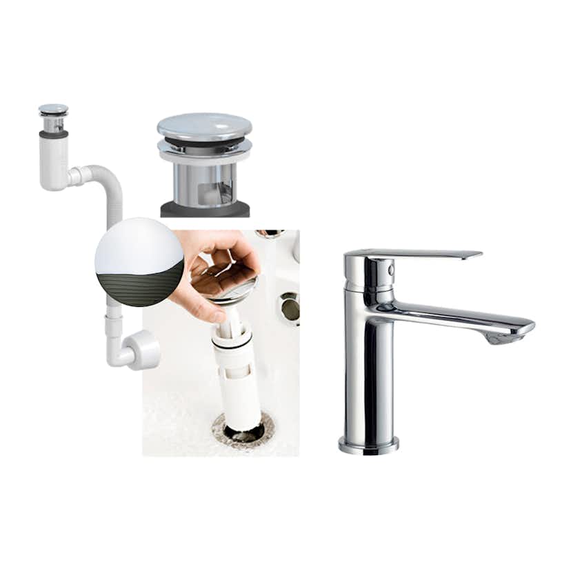 Tvättställsblandare Macro Design Taro med Vattenlås och Bottenventil Pop-Up EasyClean