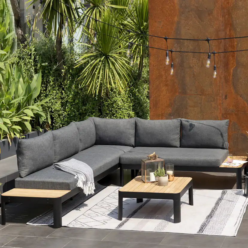 Loungesoffa Utomhus LifestyleGarden Portals Dark 3-sits med Avtagbar Rygg och Grå Dynor