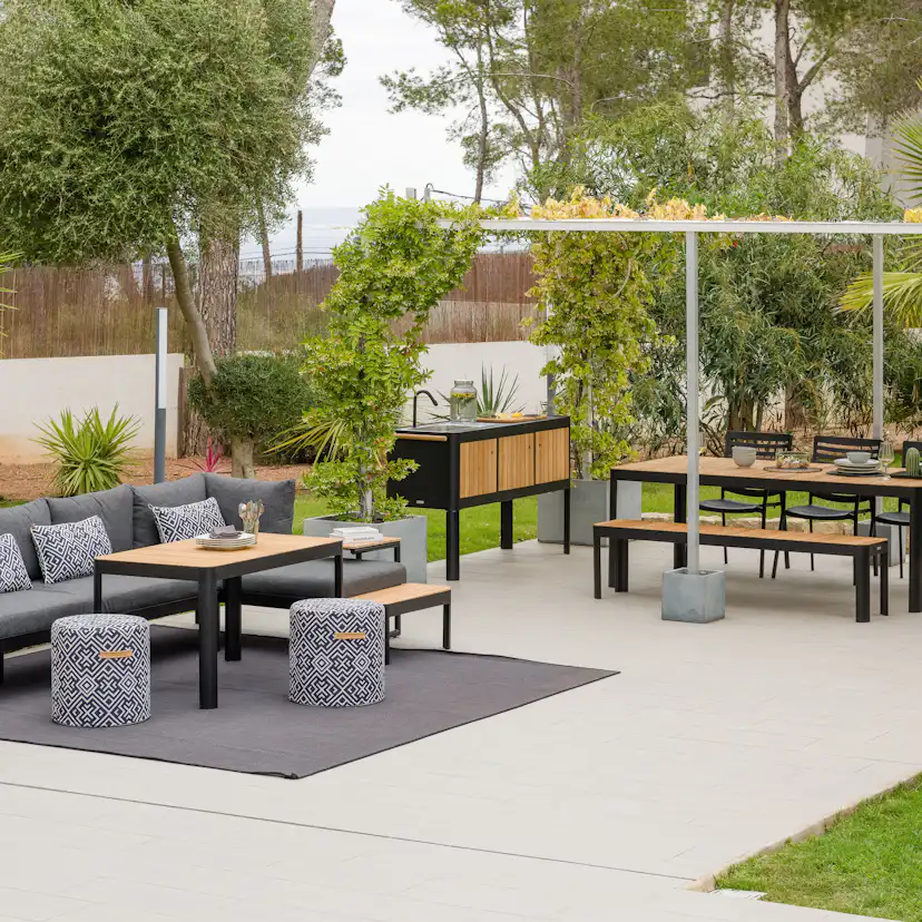 Loungesoffa Utomhus LifestyleGarden Portals Dark 3-sits med Avtagbar Rygg och Grå Dynor