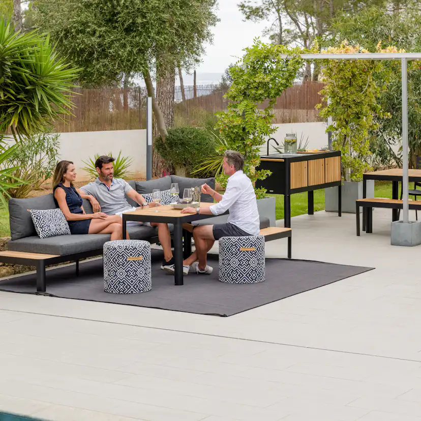 Loungesoffa Utomhus LifestyleGarden Portals Dark 3-sits med Avtagbar Rygg och Grå Dynor