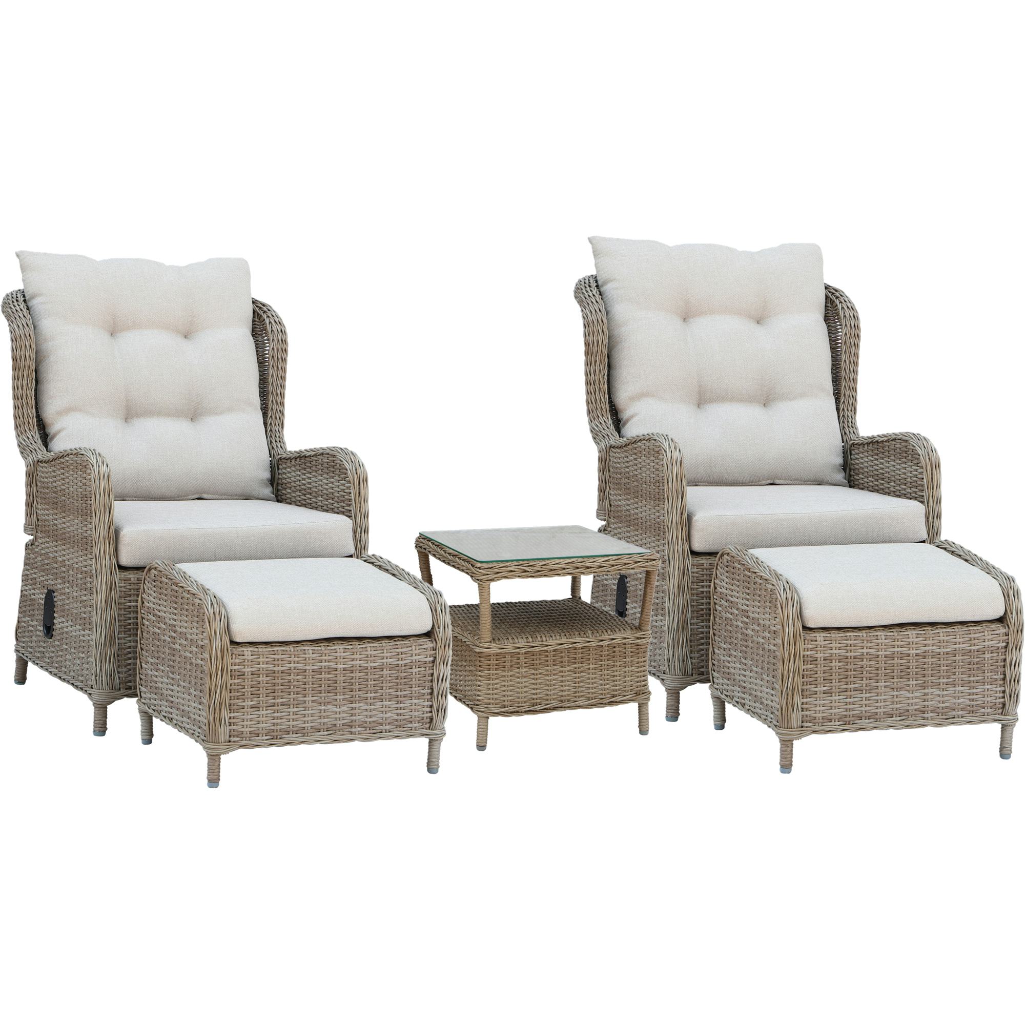 Loungeset Baltic Garden Rosemarie 2 st Reclinerfåtöljer med Sidobord inkl Dynor