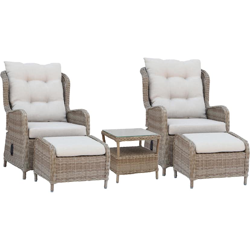 Loungeset Baltic Garden Rosemarie 2 st Reclinerfåtöljer med Sidobord inkl Dynor