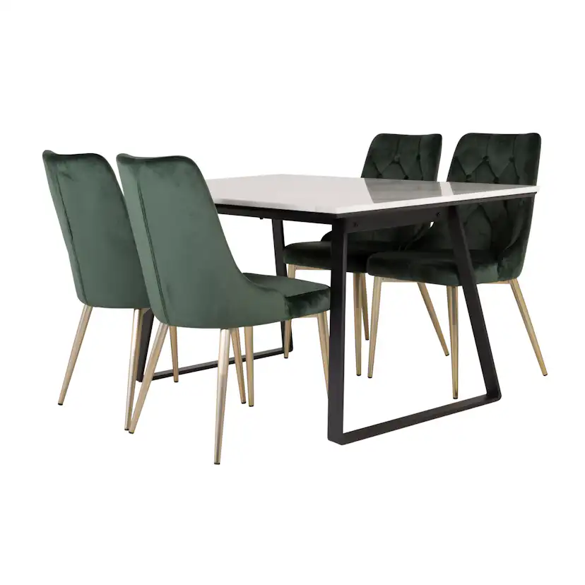 Matgrupp Venture Home Estelle 140 med 4 Vera Stolar Sammet/Mässing