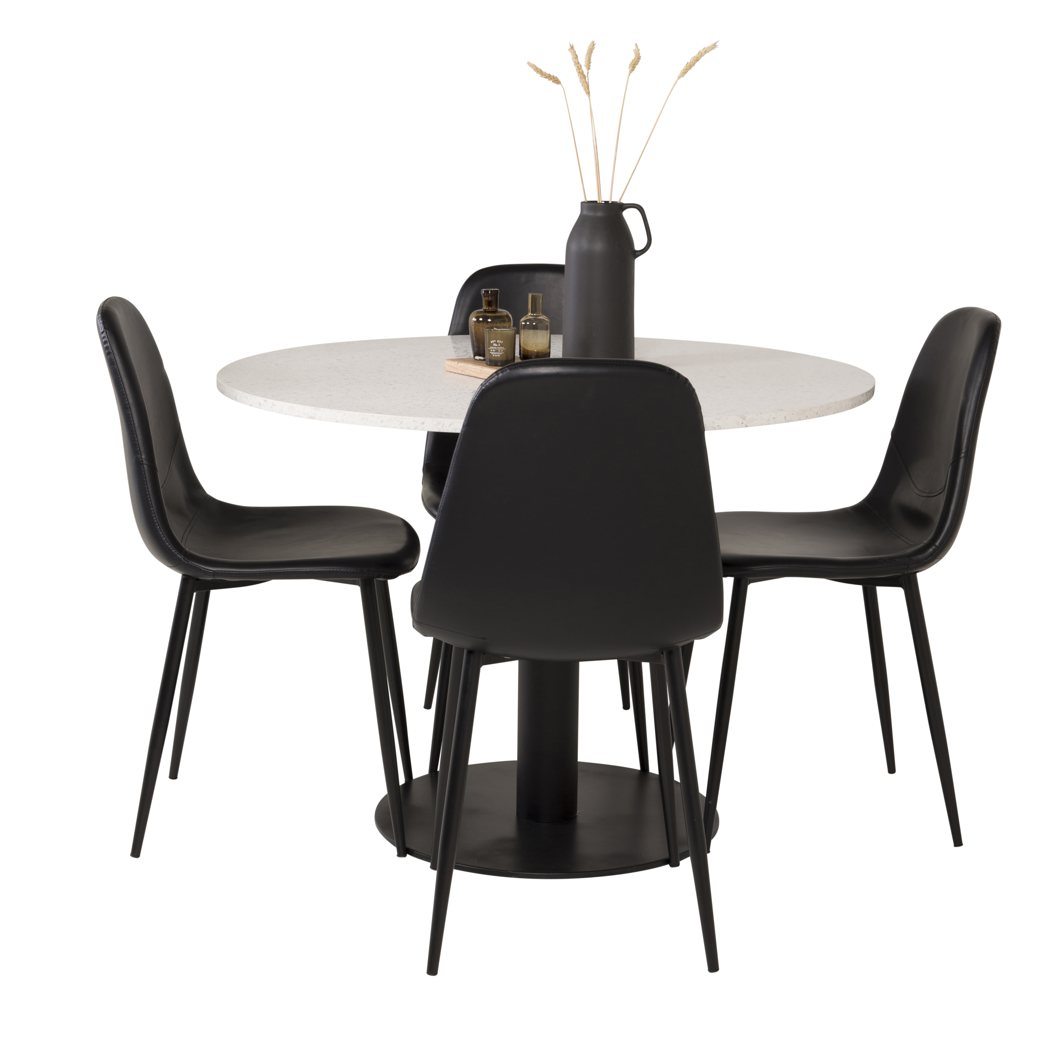 Matgrupp Venture Home Roxanna Vit Bord med 4 Pobbie Stolar Läder