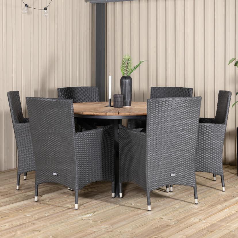 Matgrupp Utomhus Venture Home Meya Ø 140 med 6 Milwa Trädgårdsstolar