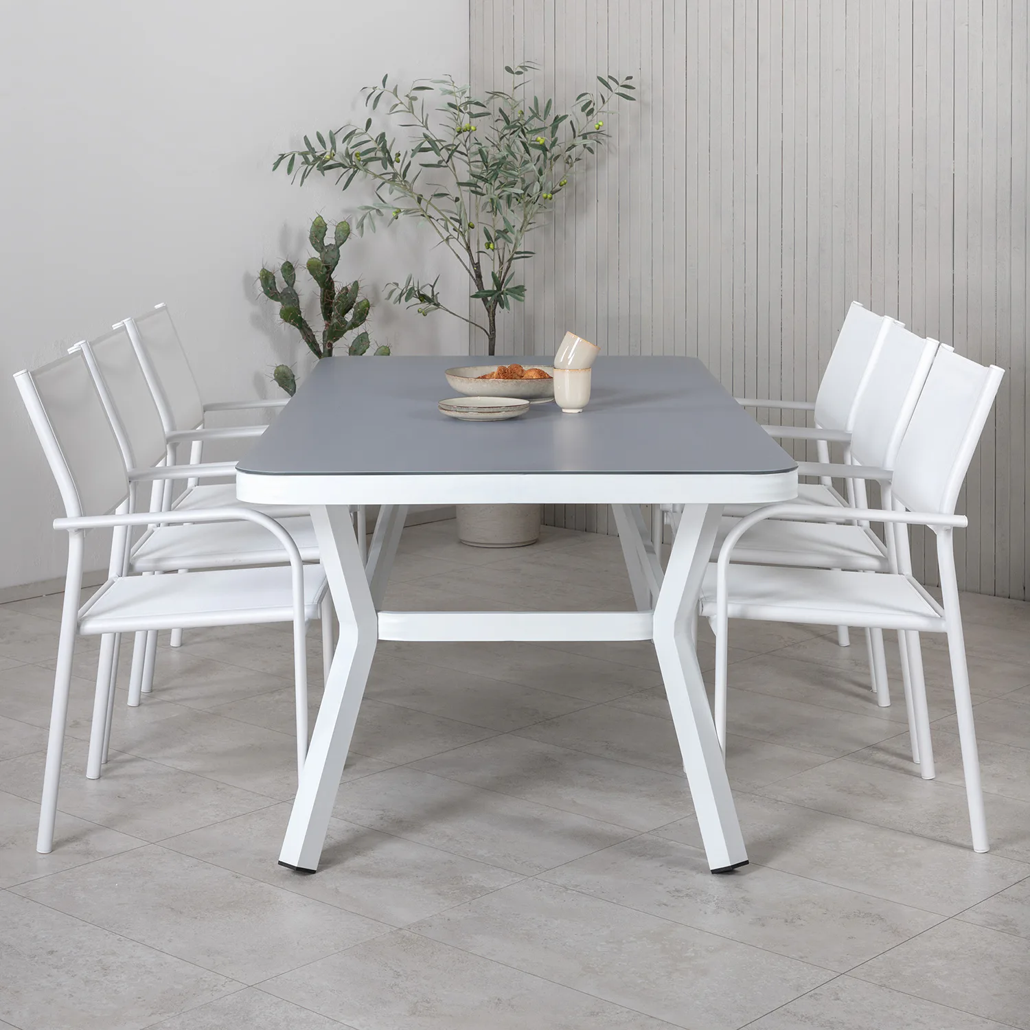 Matgrupp Venture Home Virya 160x90 med 6 Santorini Stapelstolar