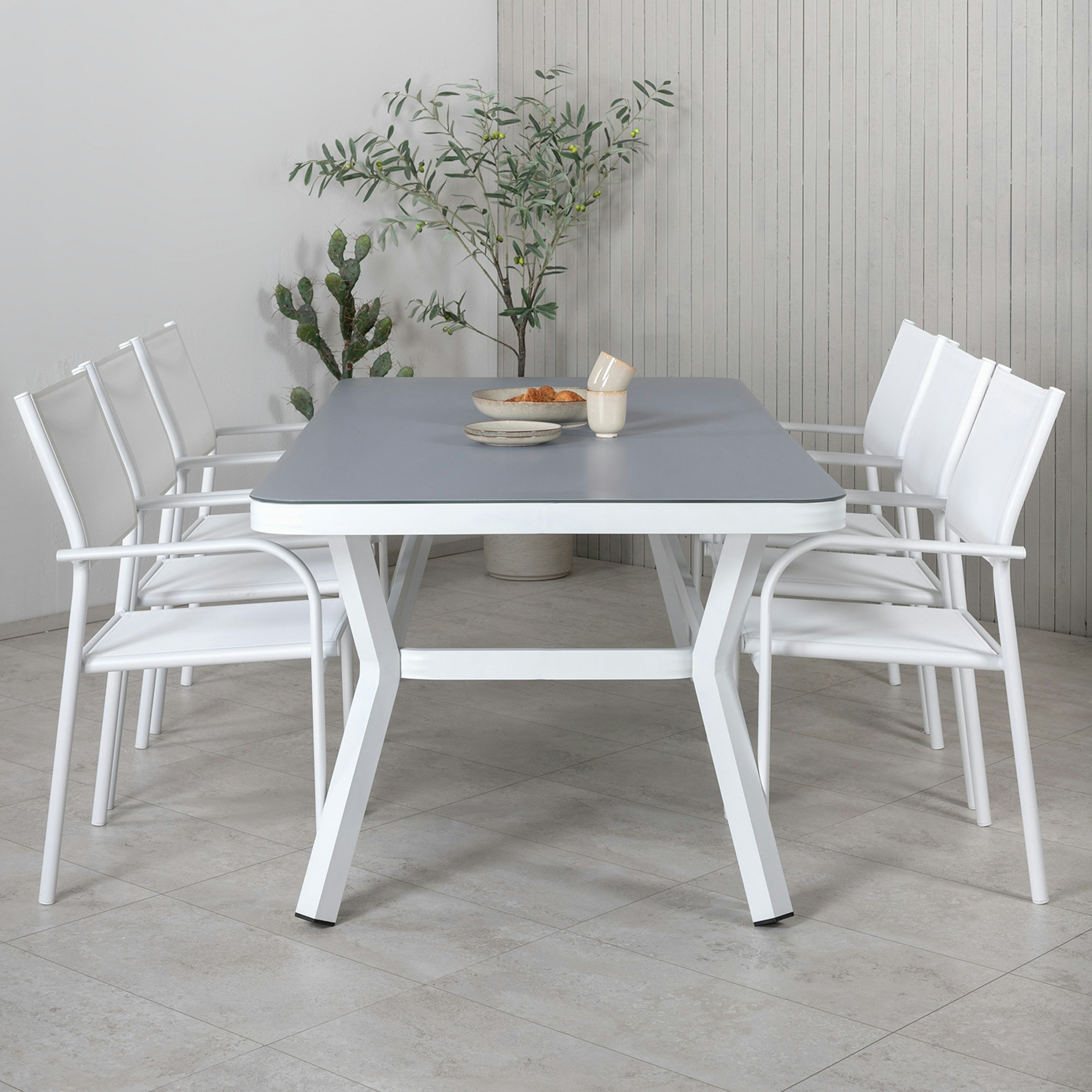 Matgrupp Venture Home Virya 160x90 med 6 Santorini Stapelstolar