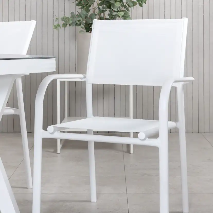 Matgrupp Venture Home Virya 160x90 med 6 Santorini Stapelstolar